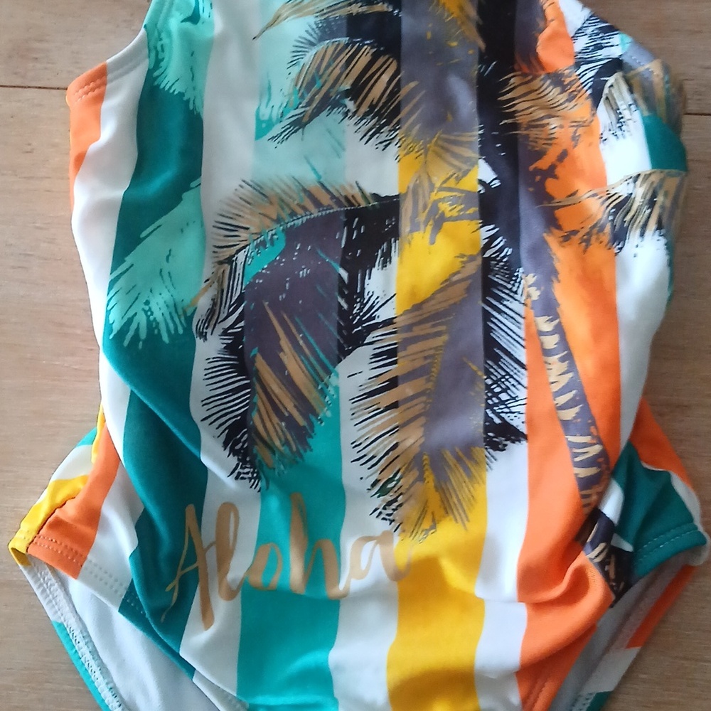Kids Aloha Palm Stripe One-Piece Swimsuit - Multicolor